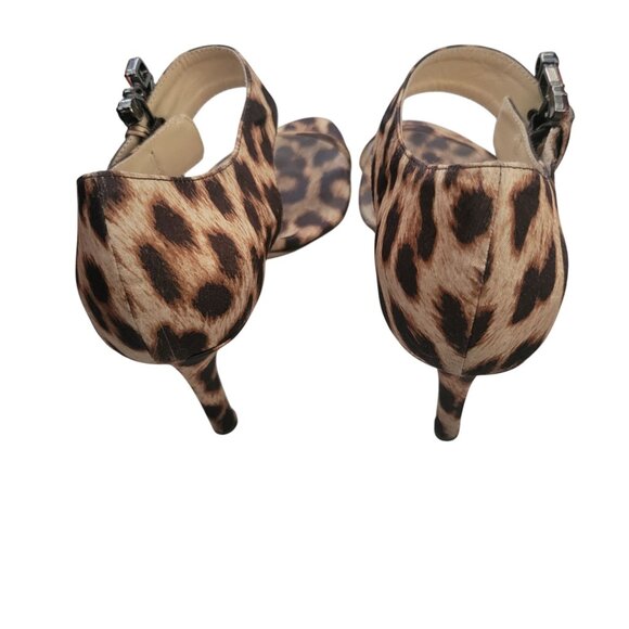 Leopard Print High Heel Sandals With Orange Gem Embellishments & Adjustable Ankl - Picture 6 of 7